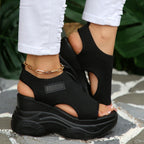 Damen Plattform-Sandalen mit atmungsaktivem Strickmaterial