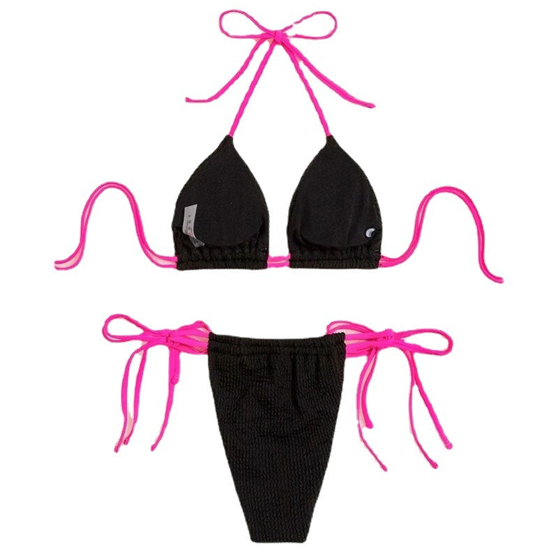 Damen Triangel-Bikini mit verstellbaren BindR&Bändern und modischer Textur R&B