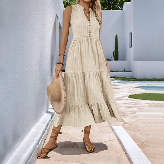 Damen Midikleid mit Knopfdetails und voluminösem Rock R&B