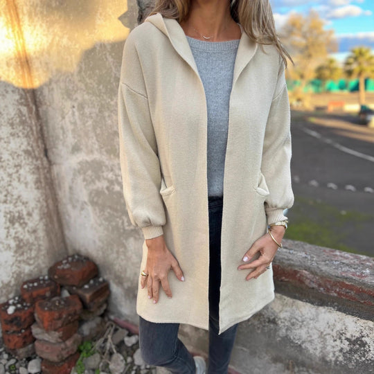 Damen Kuschelige Strickjacke mit Kapuze und Taschen R&B