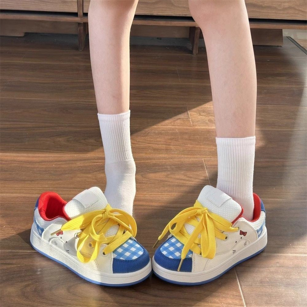 Damen Verspielte Sneakers mit einer Kombination aus Hochwertigem Obermaterial und Farbigen Akzenten