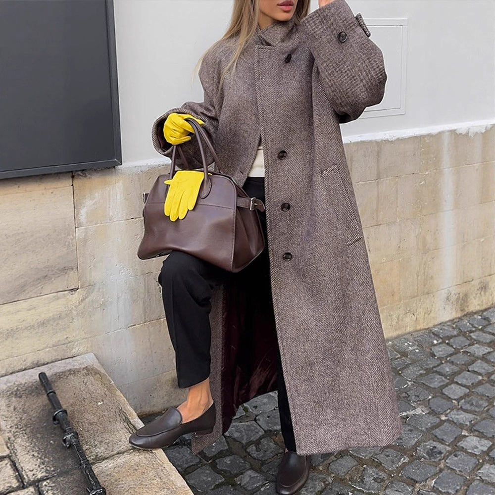 Damen lässiger Wollmantel mit modischem Schnitt und praktischen Taschen R&B