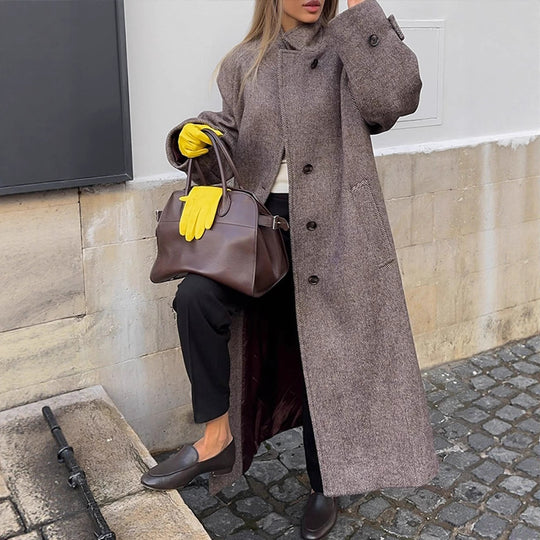 Damen lässiger Wollmantel mit modischem Schnitt und praktischen Taschen R&B