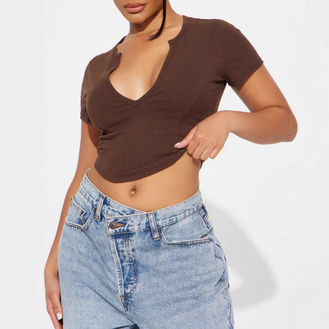 Damen Cropped Shirt mit v-förmigem Ausschnitt R&B