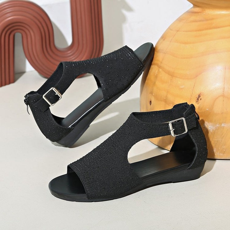 Damen elegante Riemchen-Sandalen mit atmungsaktiver Strickoberfläche R&B