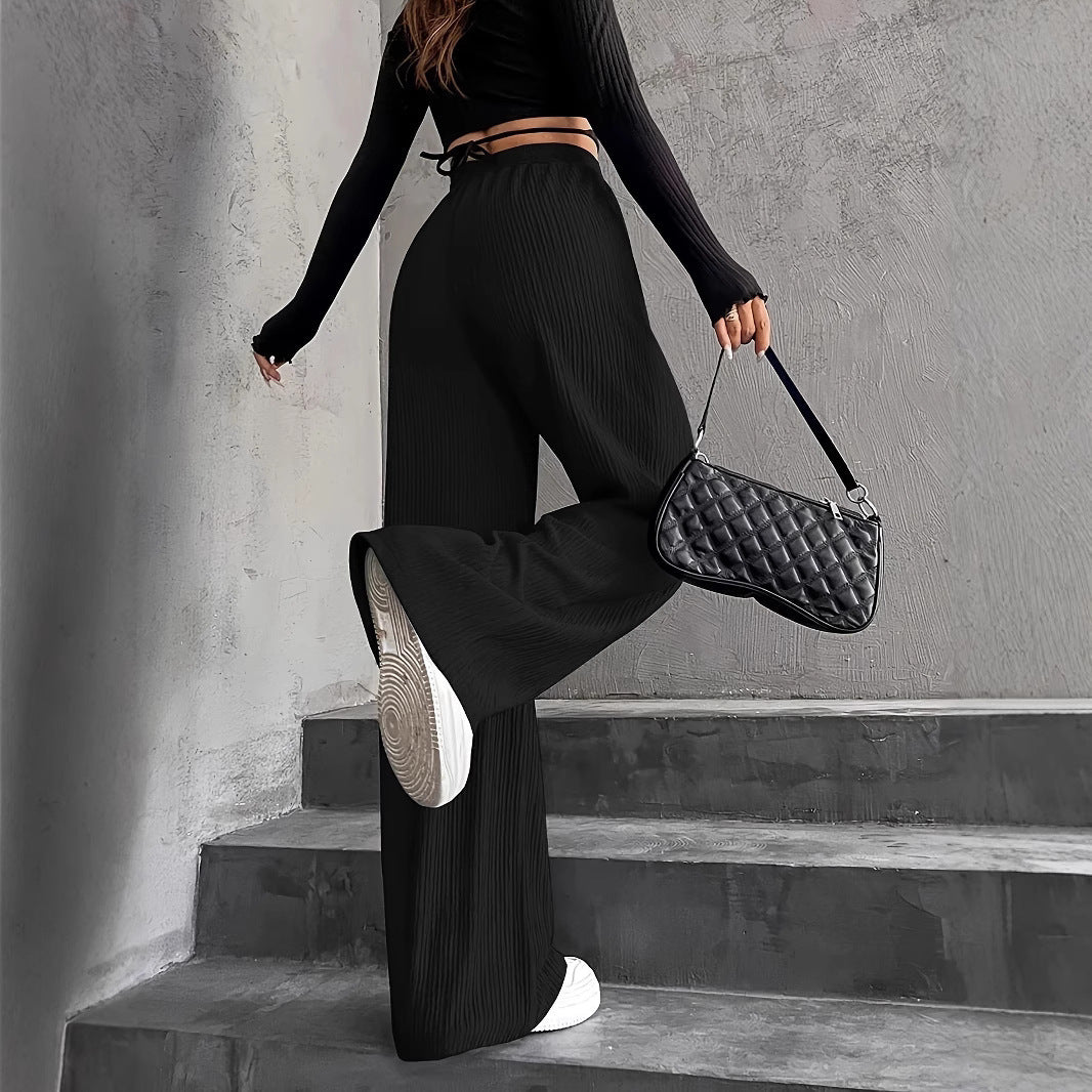 Damen weite Pluderhose mit geripptem Design und elastischem Taillenbund R&B