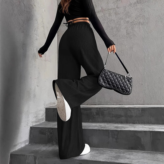 Damen weite Pluderhose mit geripptem Design und elastischem Taillenbund R&B