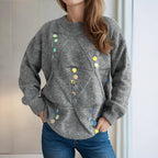 Damen lässiger Pullover mit dekorativen Pailletten und strukturiertem Maschenmuster R&B
