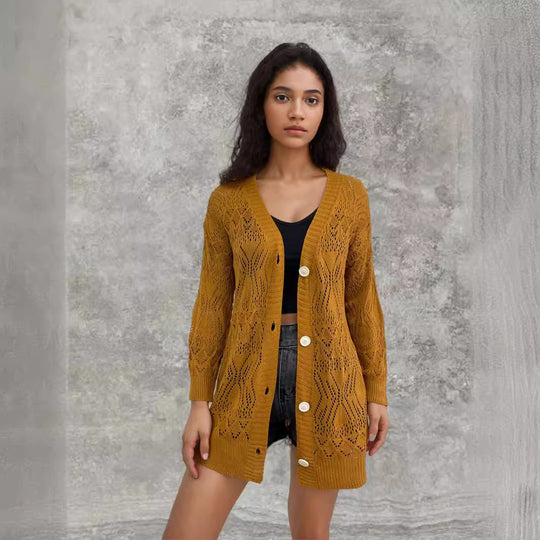 Damen Strickjacke mit luftiger Lochmusterung und schönen Knöpfen R&B
