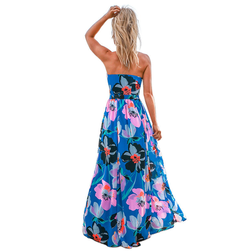 Damen Maxi-Kleid mit tiefem V-Ausschnitt und floralen Details R&B
