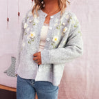 Damen Strickjacke mit floralem Design und Knopfverschluss R&B