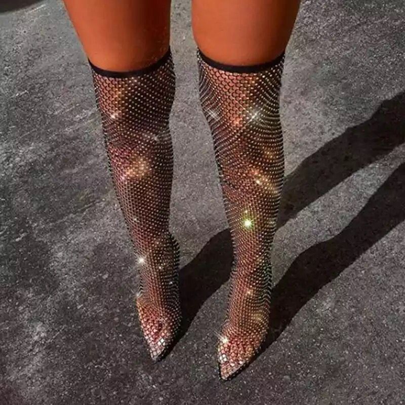Damen Glitzernde Netz-Stiefeletten mit spitzem Schuhdesign R&B