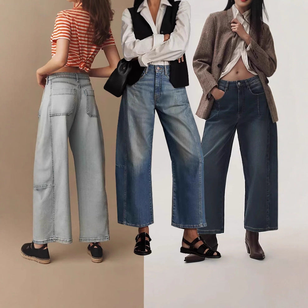 Damen Weite Cropped Jeans mit lässigem Look
