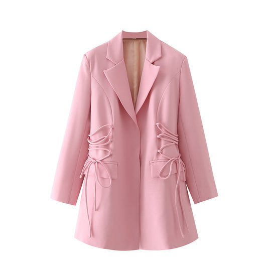 Damen modischer Blazer mit raffinierten Schnüroptiken und praktischen Taschen R&B