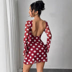 Damen luftiges Minikleid mit aufregendem Rückenausschnitt und modernen Punkten R&B