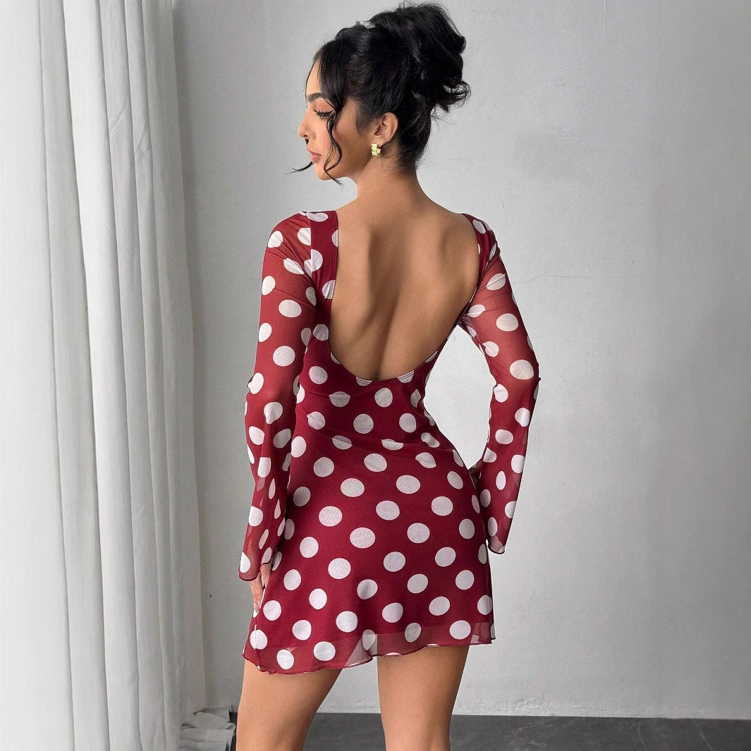 Damen luftiges Minikleid mit aufregendem Rückenausschnitt und modernen Punkten R&B