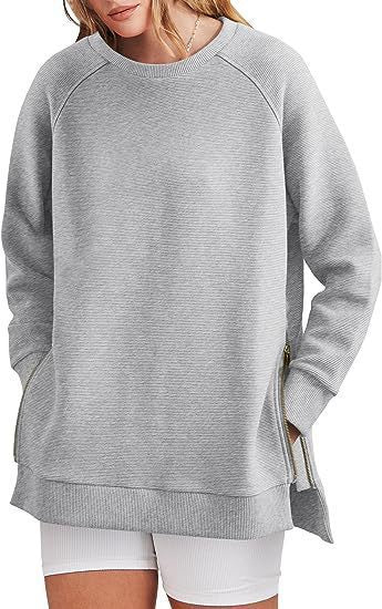 Damen lässiger Sweatshirt mit Seitentaschen und Reißverschluss R&B