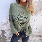 Damen Grobstrick Pullover mit romantischen Netzdetails R&B