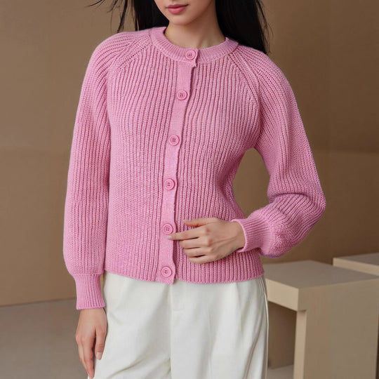 Damen Strickjacke mit feinem Rippenmuster und geschützten Knöpfen R&B