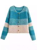 Damen Strickjacke mit elastischem Rippdesign und Holzknöpfen R&B