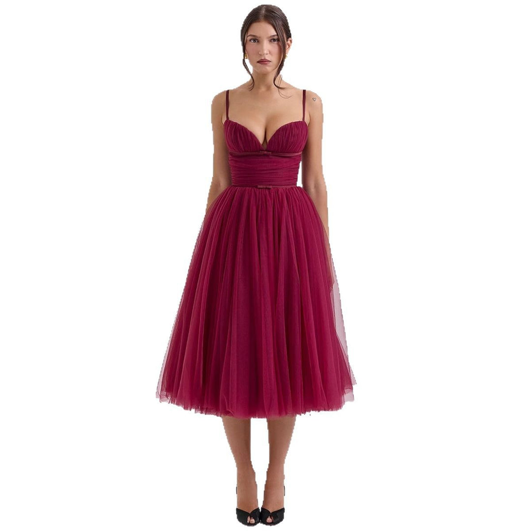 Damen Tüllkleid mit eleganter A-Linien Silhouette und verstellbaren Spaghettiträgern R&B