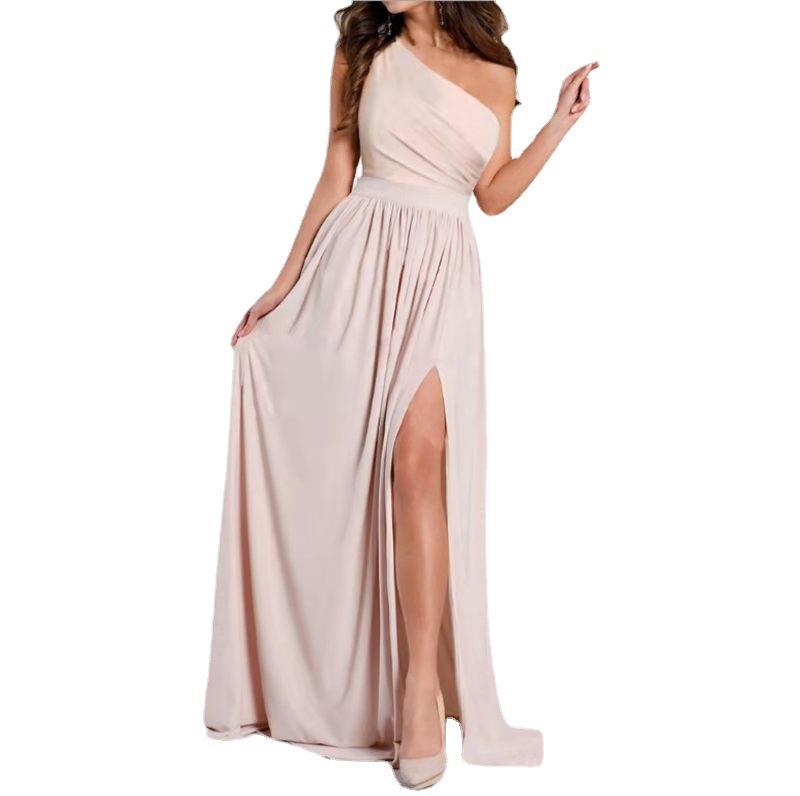 Damen Maxikleid mit asymmetrischem Träger und verführerischem Schlitz R&B