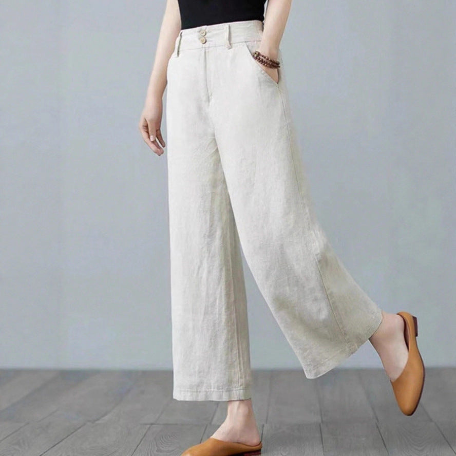 Damen Weite Leinenhose mit elastischem Bund und praktischen Seitentaschen R&B