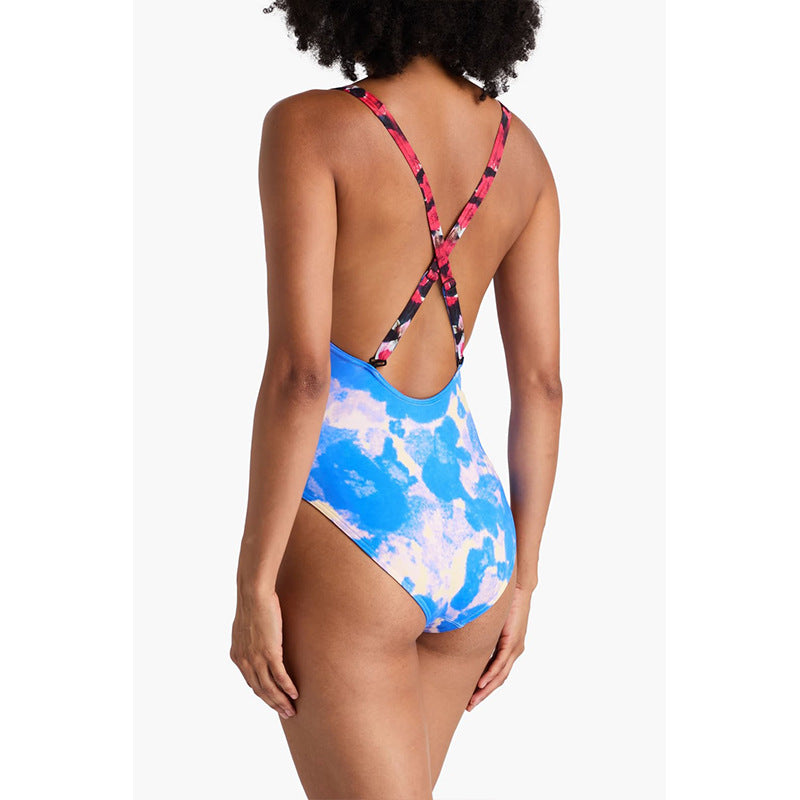 Damen moderner V-Ausschnitt Badeanzug mit floralem Design R&B