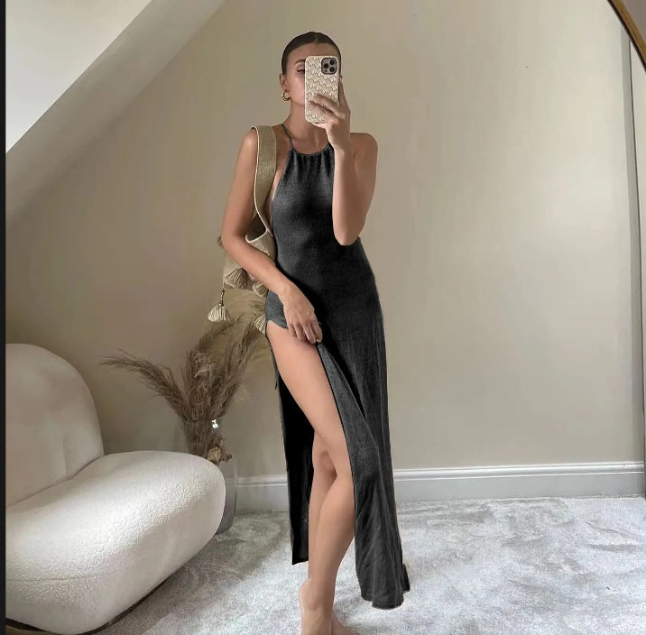 Damen Elegantes Maxikleid mit schickem Schlitz und feinem Stoff R&B