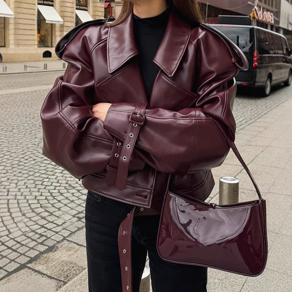 Damen Kunstlederjacke im Oversized-Design mit Riemen und neuen Details R&B