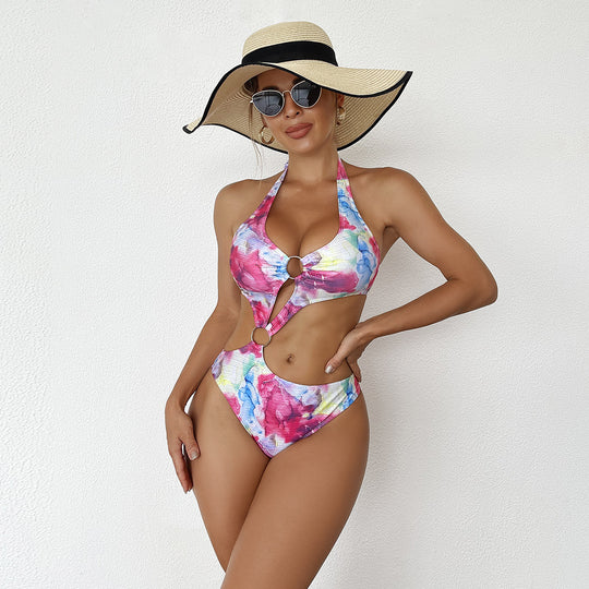 Damen Modischer Cut-Out Badeanzug mit Ringen R&B