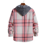 Herren Langarm-Hemdjacke mit Kapuze und modernem Karomuster