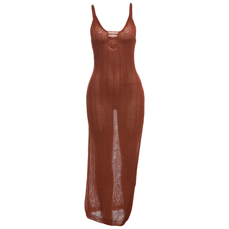 Damen Strick-Maxikleid mit raffiniertem Schnitt und tiefem Rückenausschnitt R&B