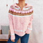 Damen Strickjacke mit buntem Muster und hochwertigem Reißverschluss R&B