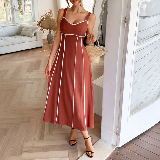 Damen Maxikleid mit dekorativen Kontrastnähten und konturiertem Schnitt R&B