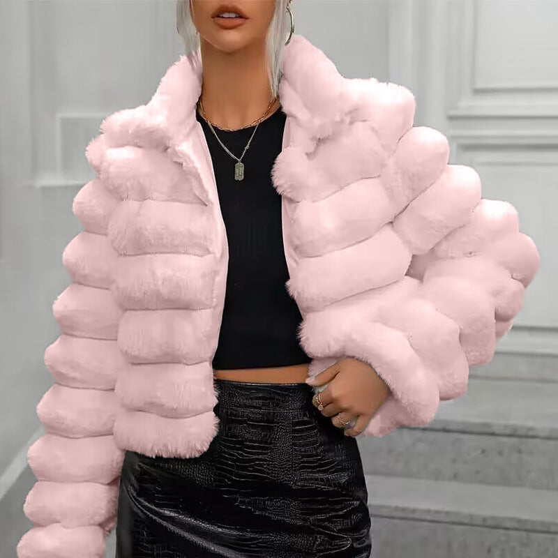 Damen Kurze, gesteppten Kunstpelzjacke mit hohem Kragen R&B