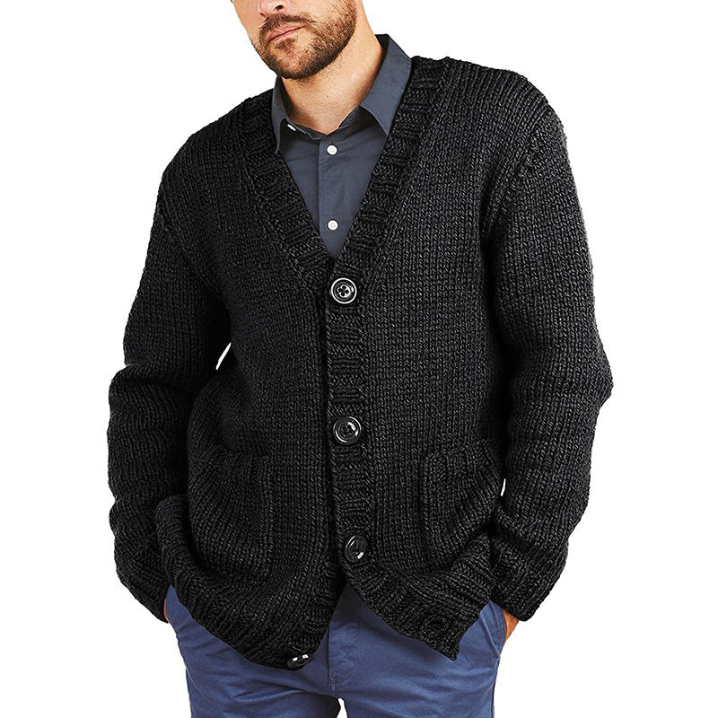 Herren lässige Strickjacke mit tiefem V-Ausschnitt und großzügigen Taschen R&B