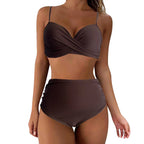 Damen Hochtailliertes Bikini-Set mit floralem Oberteil und gerafftem Höschen R&B