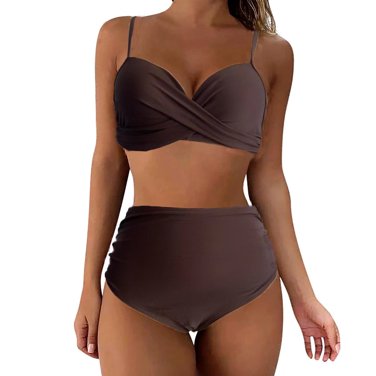 Damen Hochtailliertes Bikini-Set mit floralem Oberteil und gerafftem Höschen R&B