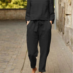 Damen Lässiges Zweiteiliges Leinen-Outfit mit breitem Bund