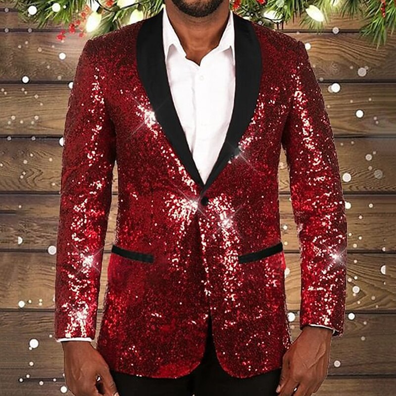 Herren glitzernder Pailletten Blazer mit schwarzem Revers R&B