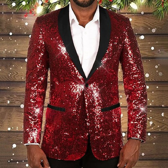 Herren glitzernder Pailletten Blazer mit schwarzem Revers R&B