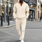 Herren nan feinstrukturiertes Halbkragen-Sweatshirt mit Knopfleiste, dekorativen Ellbogenpatches und legerem Saumabschluss R&B