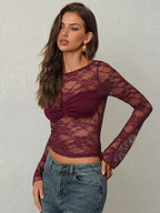 Damen nan tailliertes Spitzenoberteil mit integriertem Bustier und geraffter Brustpartie R&B
