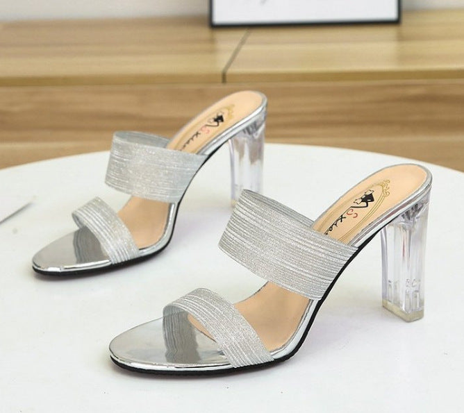 Damen elegante transparente Mules mit Blockabsatz R&B