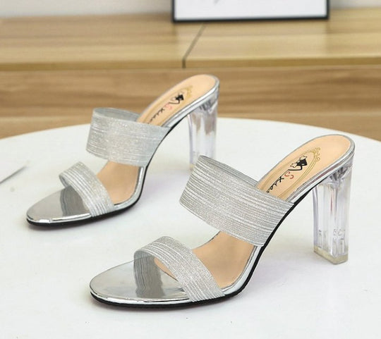 Damen elegante transparente Mules mit Blockabsatz R&B
