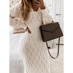 Damen Strickkleid mit halbtransparentem Muster und schickem V-Ausschnitt R&B