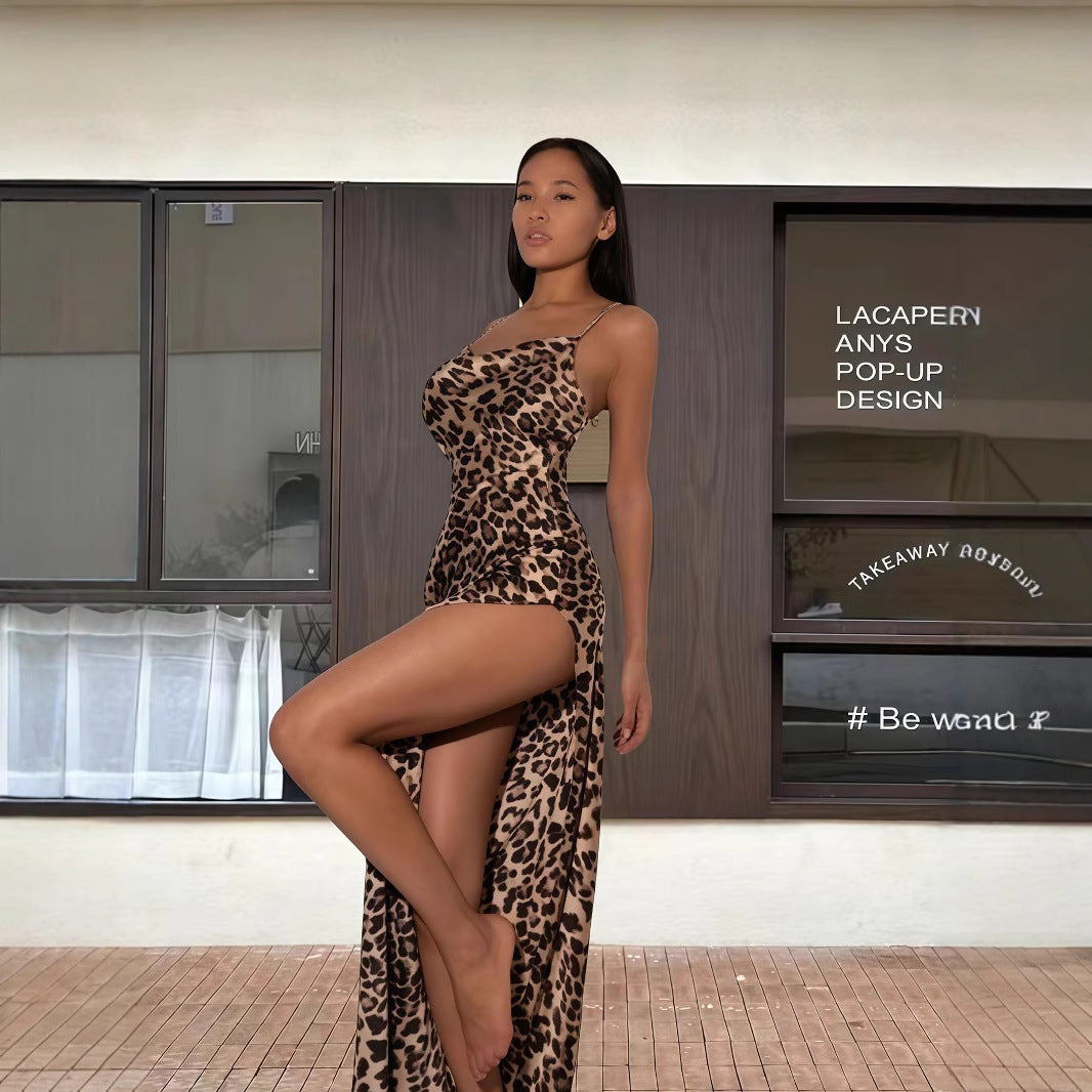 Damen Figurbetontes Animal-Print Maxikleid mit hohem Schlitz R&B