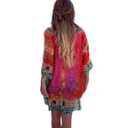 Damen Strandkleid Im Farbenfrohen Boho-Stil mit Verspieltem Design und Tiefem V-Ausschnitt R&B
