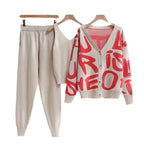 Damen gemütliches Strick-Loungewear-Set mit Dekorativem Schriftzug R&B
